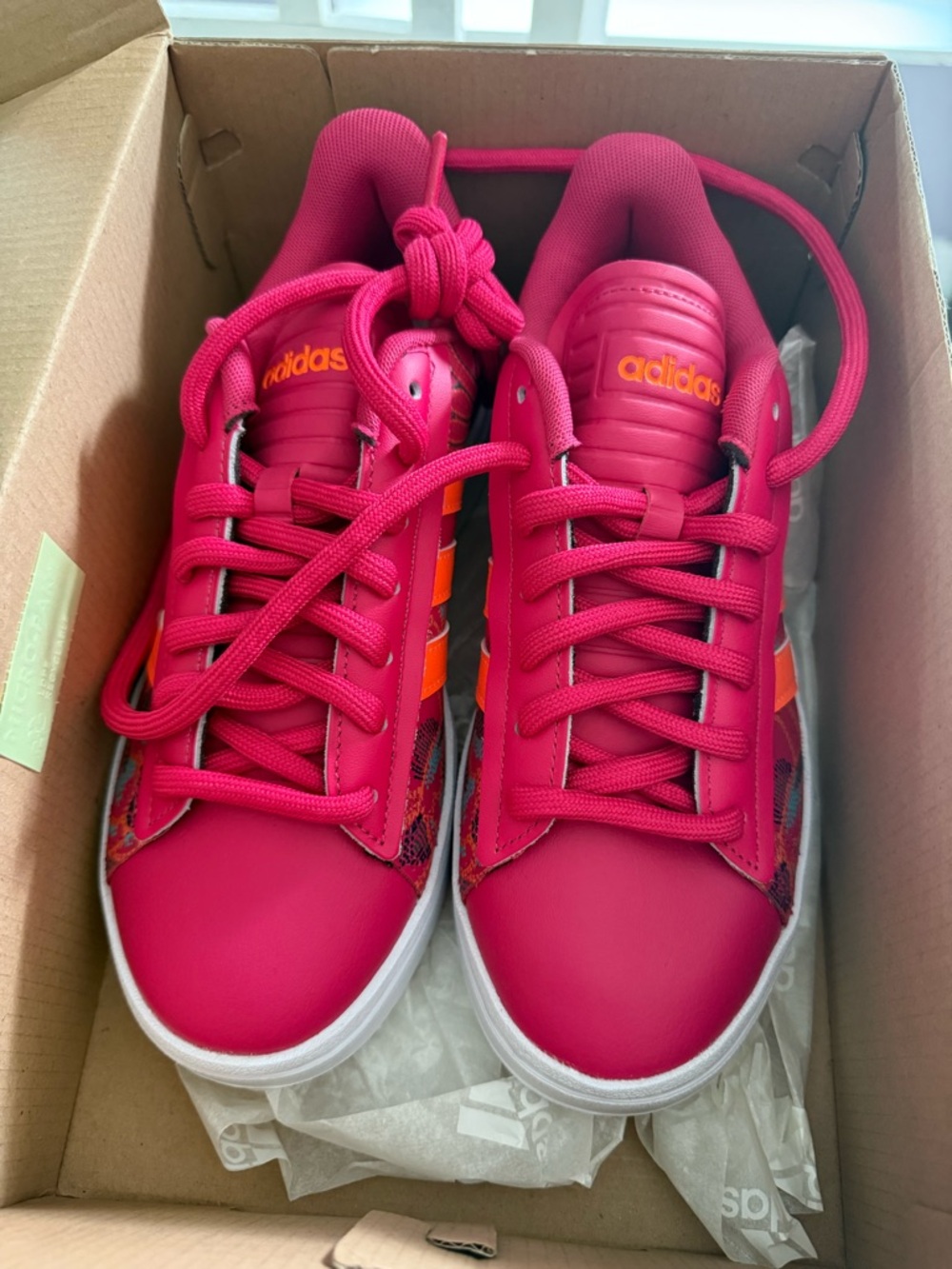 adidas Hot Pink Low-Top Sneakers with Orange Accents